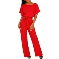 Ženske kombinezone kratkih rukava Klupska odjeća Ravna noga sa pojasom RD XL, Crvena, XL