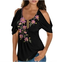 Yyeselk peplum bluze za žene casual sa ramena kratkih rukava scoop vrat košulje lijepe cvjetne ispise ljetne dame tunika ružičaste s