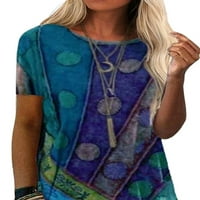 Ženski kratki rukav tiskani okrugli vrat Tunic Tops Labava bluza Ležerna majica