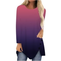 EGMY ženski povremeni gradijentni tiskani dugmići na dugim rukavima i nepravilni pulover bluza