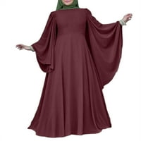 Ženska muslimanska dnevna retro punog rukava O-izrez puna boja casual maxi haljina