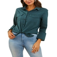 NOILLA DAMIES TOPS tipke Down Bluze džepovi Košulje Žene Elegantna tunika Majica Solid Color Tee Denim