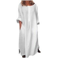 Ljetne haljine za žene Dužina ruka za gležnjeve Ležerne prilike A-line od punog odmora scoop haljina od vrata bijela l