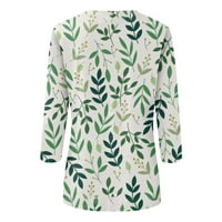 Oalirro Žene Bluzes Ljeto Jesen okrugli vrat Trostrukih rukava s tiskanim majicama za žene zelene m