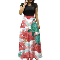 Ljetne haljine za žene cvjetni ispis patchwork struk za mršavljenje duge haljine elastične strukne haljine