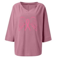 Čišćenje svijesti o raku dojke Modni ženski ljetni V-izrez rukav za rupu za ispis ležerne majice