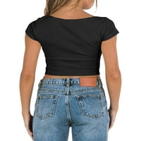 Ženska ljetna osnovna gornja majica kratkih rukava s kratkim rukavima od čipke, pune boje Slim Fit Ruched majice majice