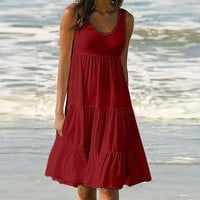 Ženska haljina Camisole haljina Ženska modna ljetna ljeto bez rukava Okrugla vrata za plažu na plaži