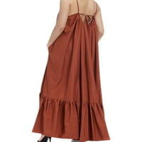 Dame Long Maxi haljine V izrez špagete remen Haljina Ljetna plaža Sunderss Holiday Sexy Brown XL