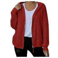HGW Cardigan za ženske sa kapuljače sa kapuljačom Cardigan debeli pleteni džemper jakna Veliki kaput crveni s
