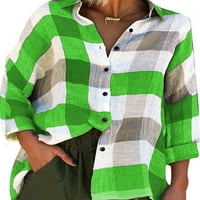 Ženska kotrljana majica dugih rukava Tartan plairana tunika bluza za bluzu prema dolje dečko casual