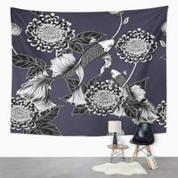 Koi Fish and Chrysanthemum uzorak tetovažom Visoko zidno umjetnost Viseća tapiserija Kućni dekor za