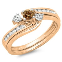 0. CARAT 14K Rose Gold okrugli šampanjac i bijeli dijamantski ženski bridalni zaručni prsten s odgovarajućim