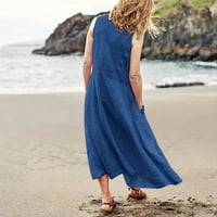 Tking modni ženski ljetni casual plus veličine čvrsta labava sanda sa džepovima sa ramena Maxi haljina