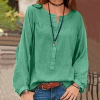 Floleo ženske vrhove košulje dugih rukava O-izrez Čvrsta boja otvorena cijev gumb modna casual bluza