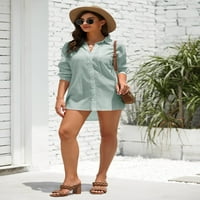 Ybenlow Ženski gumb dolje majice Ljetna plaža uz pokrov pamučnog kupaćeg kostimu dugih rukava