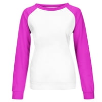 Meetotime Ženske majice s dugim rukavima Crew Crt Patchwork Trendy Ležerne prilike pulover Naviziji Comfy Fall Basic Bluzes