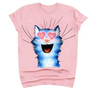Popustne za-dnevne majice za žene Ženske klasične ugodne bluze Crewneck Pulover Valentine Slatka mačka