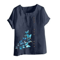 Ženske elegantne bluze trendi leptir Print Pamuk posteljina majica okrugli vrat labavi fit vrhovi sa