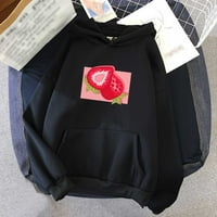 Tenjioio Womens Pad Clearance slatka labava jagoda print casual pulover džepa sa kapuljačom pulover