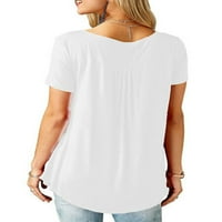 Wybzd Womens Labav majica Kratki rukav V-izrez Čvrsta boja plutajuće pulover vrhove bluza TEE Plus size bijeli xxl