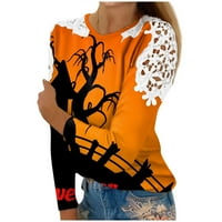 APEPAL ženska modna košulja za Halloween Tiskanje čipke Šuplja dugih rukava majica okrugli vrat opušteni