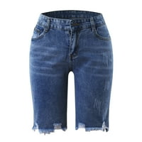 Wendunide kratke hlače za žene Žene Traperice Čvrsta boja Plave traper kratke hlače s ripped džepovima