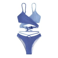 Booker Ženska kupalište Halter Ring Bikini set sa poklopcem gore suknja Plavi poliester M