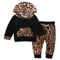 Dječji dječaci Dječji dječji odjeća Set Leopard pulover kaputa sa kapuljačom + hlače postavljaju odjeću