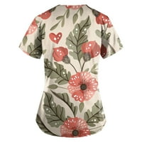 Žene Ljetne tuničke vrhove s džepovima Pulover kratki rukav ženski bluze V-izrez cvjetna majica s