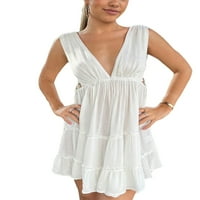 TSSEiatte ženska ljetna mini haljina casual bez rukava s rukavima na vratu Frill TRILL Dress Complent