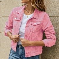 Plus jean jakna Ženska osnovna gumba čvrstog u boji dolje traper pamučna jakna s džepovima traper jean