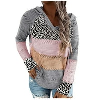 Štednjaka za žene V-izrez pulover vrhova prugasta leopard boja patchwork dugih rukava opuštena fit ženska