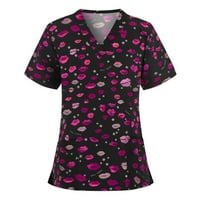 Ženski bluze V-izrez ravna odjeljak, grafički otisci Žene TEE kratki rukav ljetni vrhovi ružičaste s