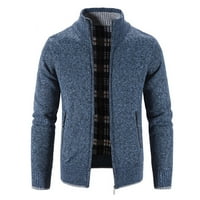 Muška klasična ovratnica puni zip džemper štand ovratnik pleteni kardigan kaput plava veličina 2xl