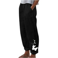 Wendunide Teretne hlače Žene obrezane hlače za kancelatne hlače sa džepovima širok noga casual mekani hlače lagane kaprisu za žene