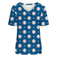 Bluze za žene modne žene V-izrez bejzbol ispis majice modne udobne ženske bluze vrhovi kratkih rukava