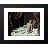 Guercino Crni moderni uokvireni muzej umjetnički print pod nazivom - smrt Kleopatre