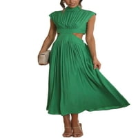 Žene Ljeto Plaže Sundress Solid Boja Duge Maxi haljine postolje Corni Corner Haljina Kaftana za odmor Zelena L