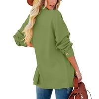 Povratne jakne za žene za žene dugih rukava s dugim rukavima niz čvrstu jaknu Žene po guzama Pocket Owne Casual Comfy Girls Pen modni vrhovi zeleni XL