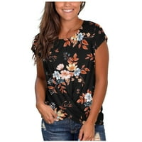 Ženske boho ljetne cvjetne tiskane majice kratki rukav okrugli vrat majica Twist prednja tunika na vrhu