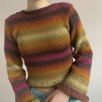 Žene Rainbow Estetski opremljeni zvoni dugih rukava Dužina prugasti pleteni prsteni gornji pulover džemper