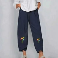 Jacenvly posteljine za žene čišćenje široke pantalone za noge Dugi džep sa visokim strukom Print ženske