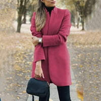 Žene Dugi rukav dlakavi otvoreni prednji kratki kardigan jaknu od čvrstog kaputa vruća ružičasta xxl