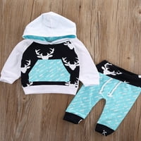 Diconna Xmas Baby Boy Girl Deer Hooded Tops Hlače Outfits Blue 12-mjeseci