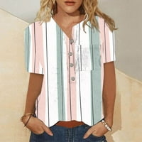 Ženski vrhovi V-izrez labav bluza Grafički printira žene Ljetne majice kratkih rukava Pink XL