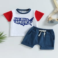 Toddler Baby Boys 4. srpnja Setovi odjeće ljetne odjeće Boja Patchwork Patchwork Short rukav Pismo Ispis