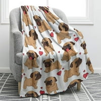 Smiješan pug pas pokrivač Cartoon Glatko meko meko print bake za kauč na razvlačenje krevet na kampovima