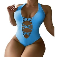 Ženski jedno bikini zmija Ispiši solidni halter nisko rezani izrez dizajn Slim Fit Ljetni kupaći kostim