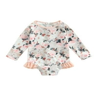 Allshope Toddler Baby Girl Girl Kombali, cvjetni print dugih rukava Okrugli izrez Ruffle One Bikini